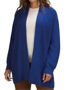 Lululemon Size 4 Merino Wool Blend Ribbed Long Wrap Sweater Blue Cozy Cardigan